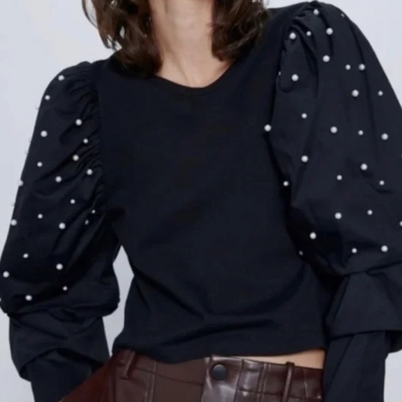 Zara Pearl Puff Sleeve Top - Picture 2 of 7